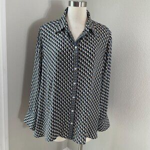 Max Studio Womens Plus 2X Geometric Button Up Blouse Long Sleeve Shirt Top